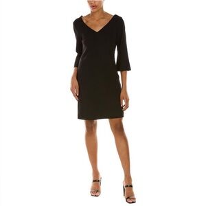 Trina Turk Malbec Black Shift Dress V-back 3/4 Sleeves Size 8
